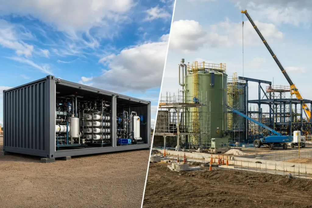 Containerized treatment systems visual for containerized systems vs. field-erected treatment facilities