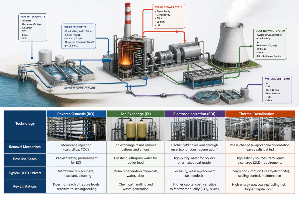 Gráfico comparativo de tecnologias de desmineralização para tratamento de água de usinas de energia