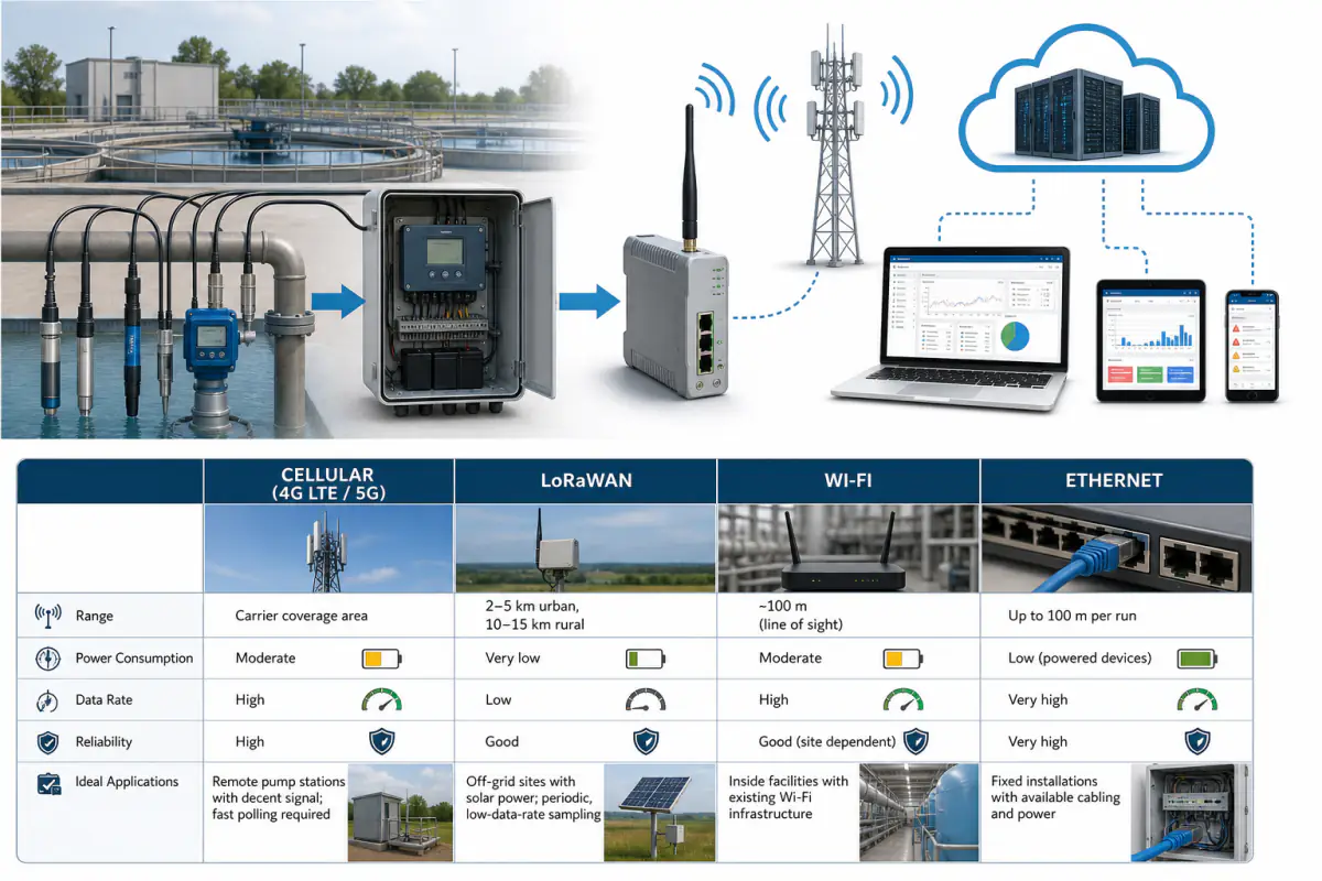 Comparison table of connectivity options for remote water treatment sites