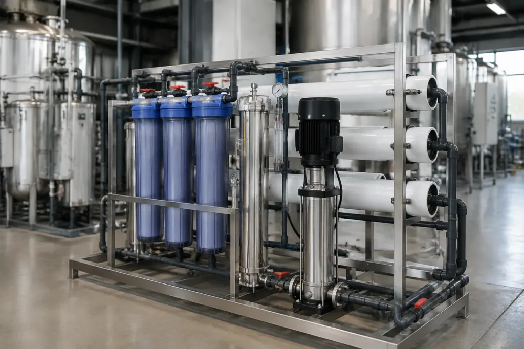Commercial 1000 GPD RO system installed in industrial facility