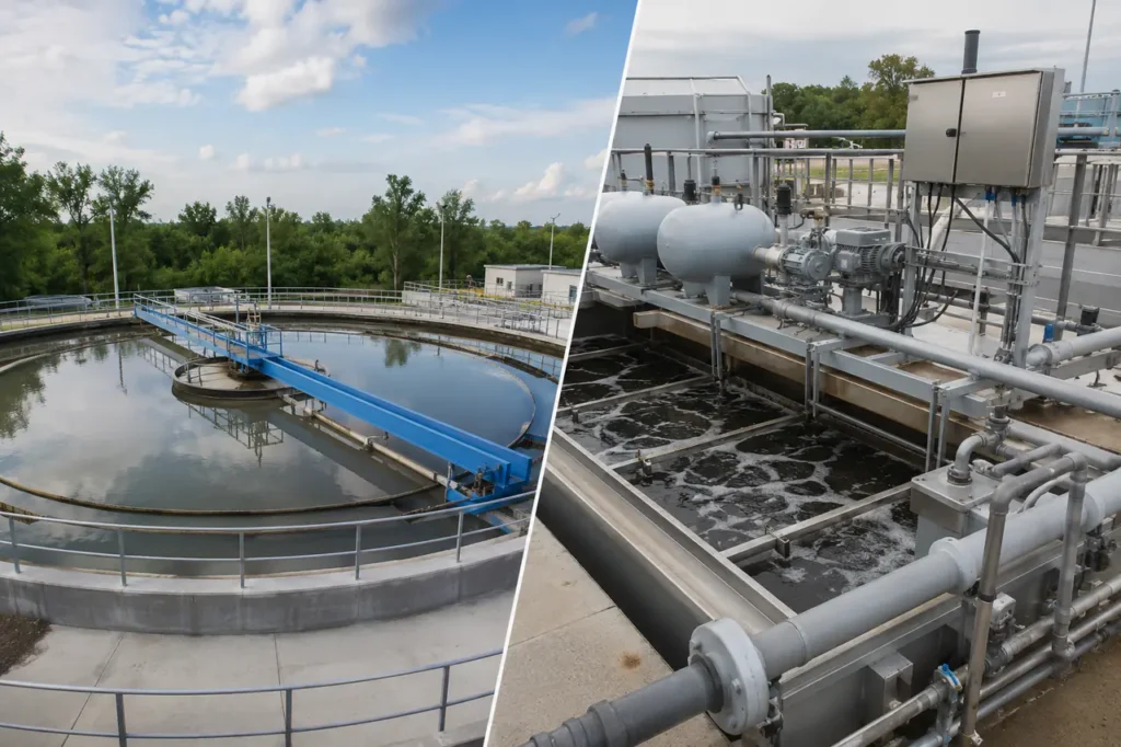 clarifier vs DAF treatment equipment with tanks piping and inspection details