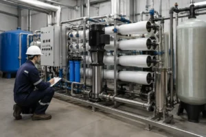 commercial RO system treatment equipment with tanks piping and inspection details